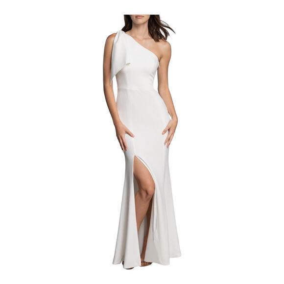 Dress the Population Georgina One Shoulder crepe gown dress off white Large L - Picture 1 of 8